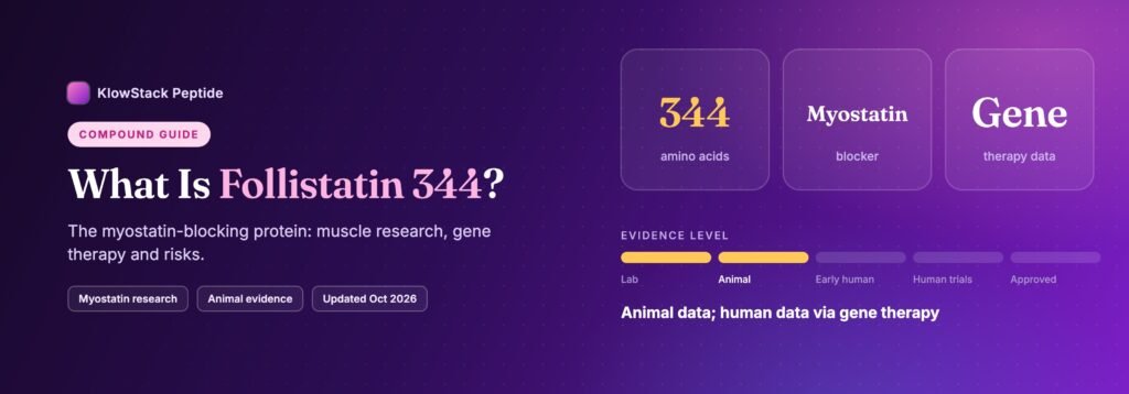 What is Follistatin 344: 344 amino acids, evidence level animal data; human data via gene therapy