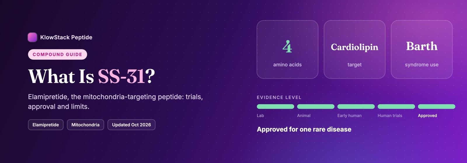What is SS-31: 4 amino acids, evidence level approved for one rare disease